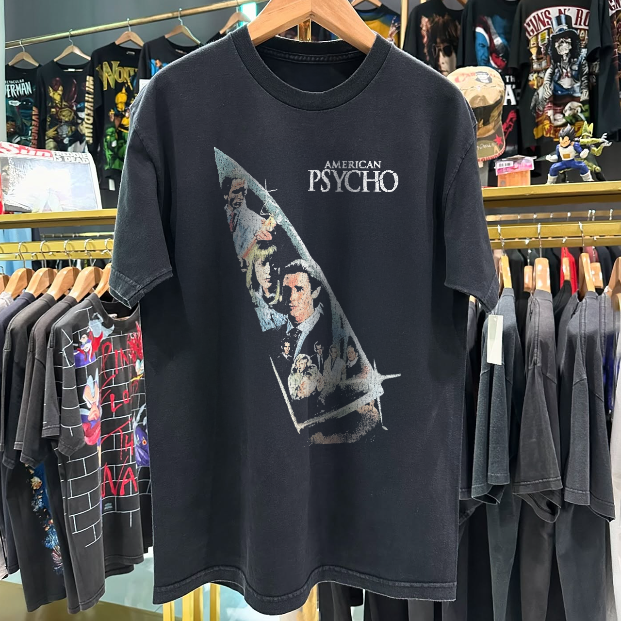 Y2K AMERICAN PSYCHO PROMO RARE GRAIL WASHED BLACK T-SHIRT