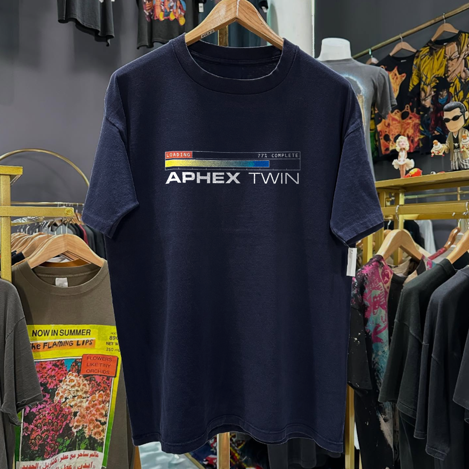 90s APHEX TWIN 'PLAYSTATION STAFF' RARE WASHED NAVY T-SHIRT