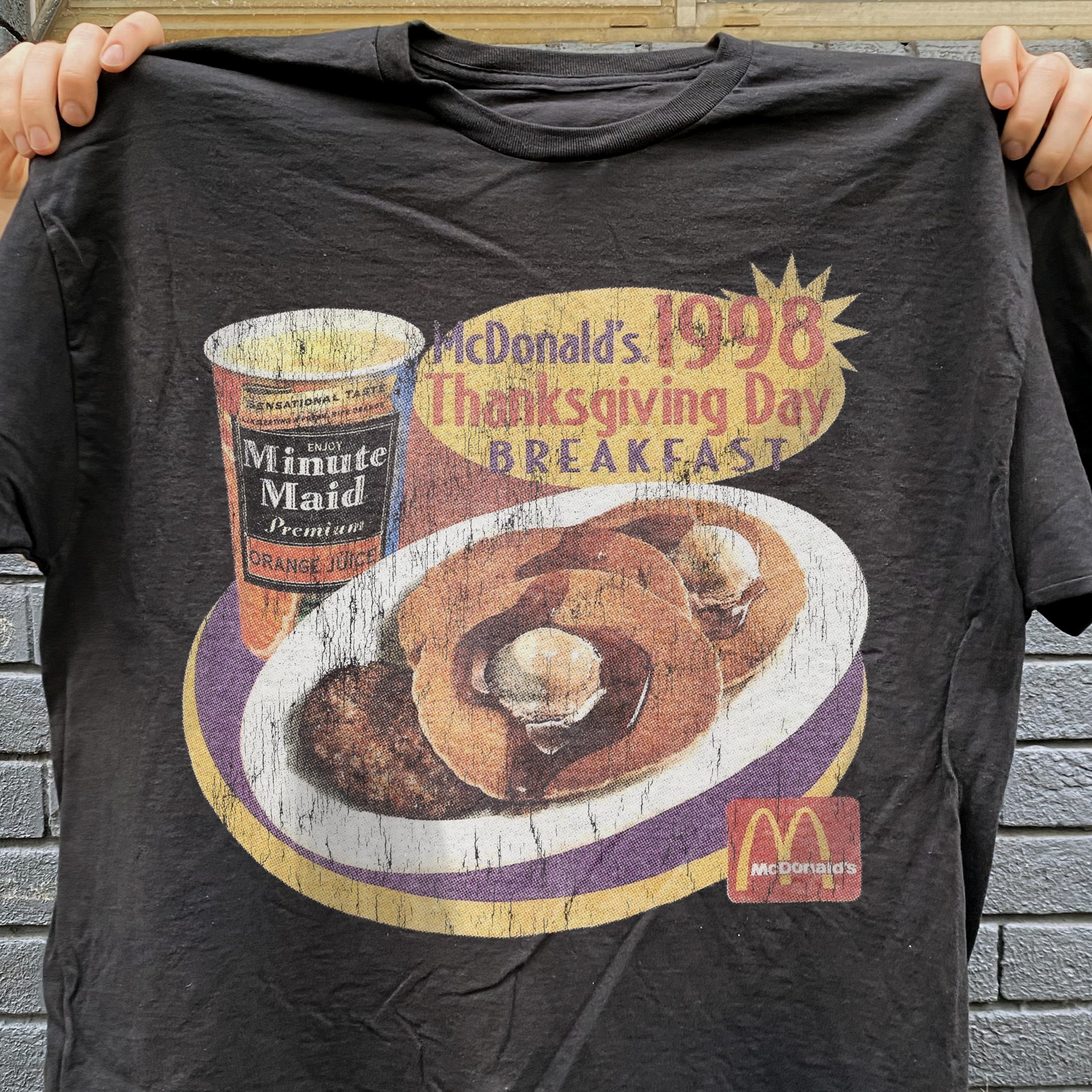 '98 THANKSGIVING BREAKFAST VINTAGE WASHED BLACK T-SHIRT