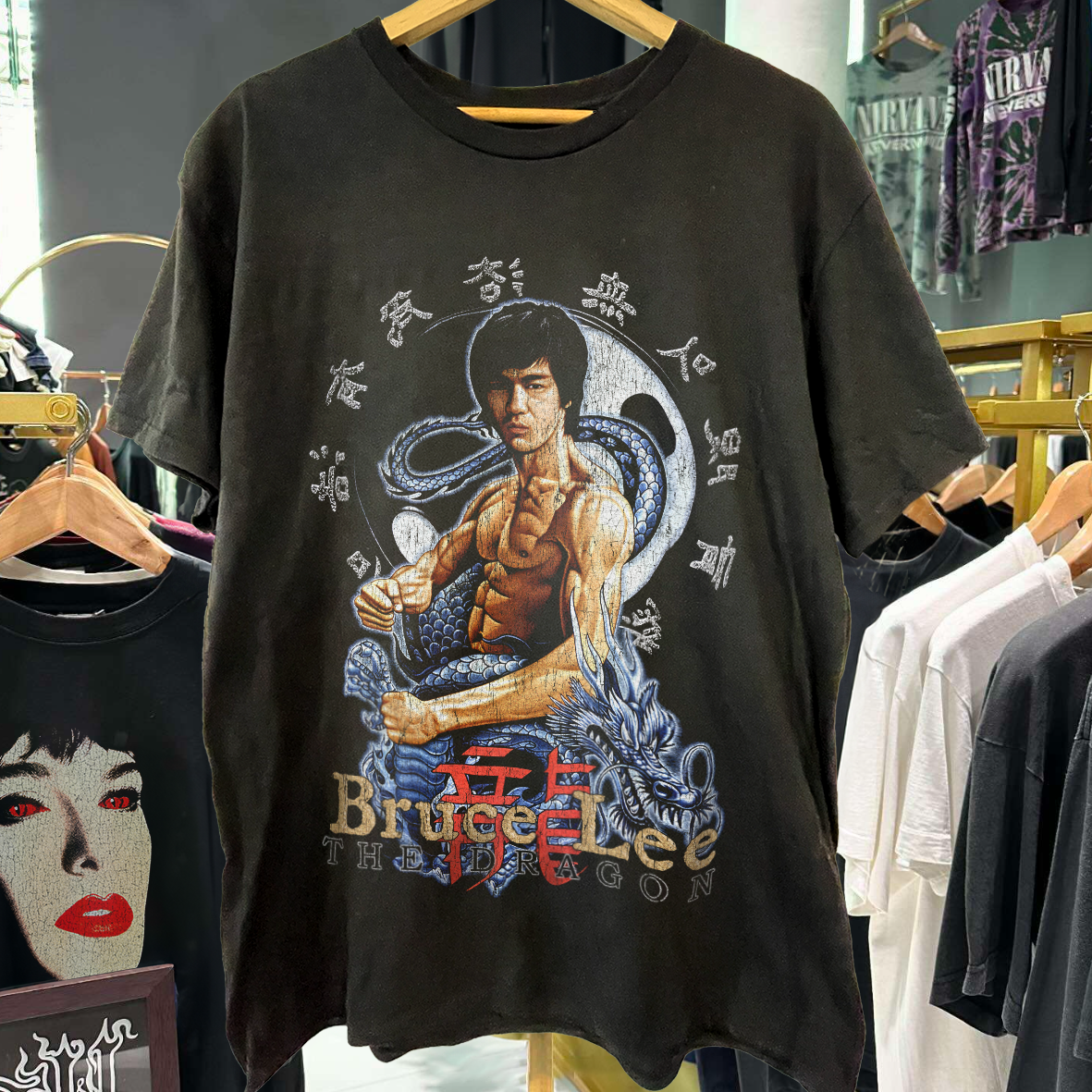 BRUCE LEE THE DRAG0N VINTAGE WASHED BLACK T-SHIRT