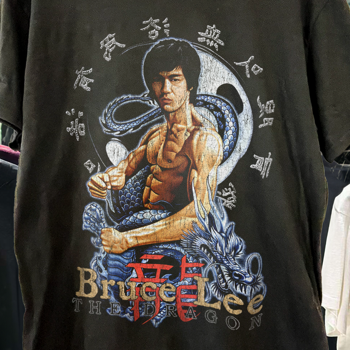 BRUCE LEE THE DRAG0N VINTAGE WASHED BLACK T-SHIRT