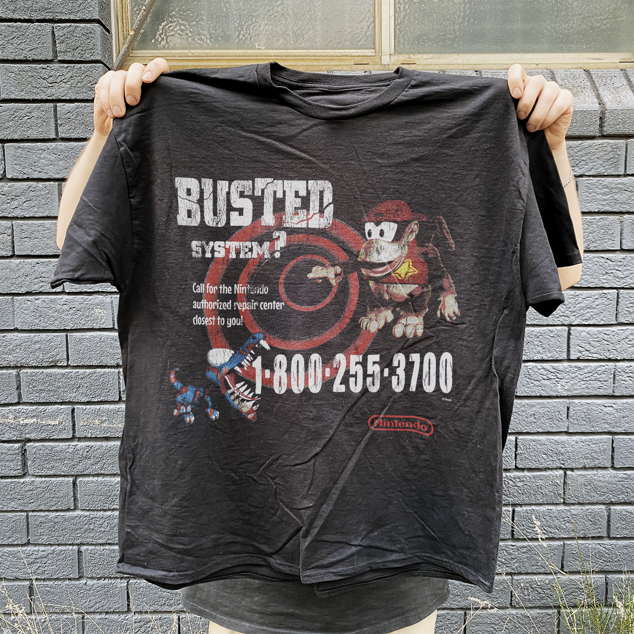 '95 NINTEND0 BUSTED SYSTEMS RARE EMPLOYEE VINTAGE WASHED BLACK T-SHIRT