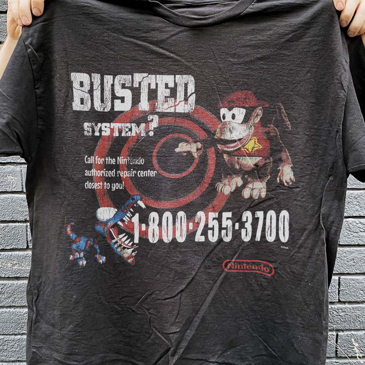 '95 NINTEND0 BUSTED SYSTEMS RARE EMPLOYEE VINTAGE WASHED BLACK T-SHIRT