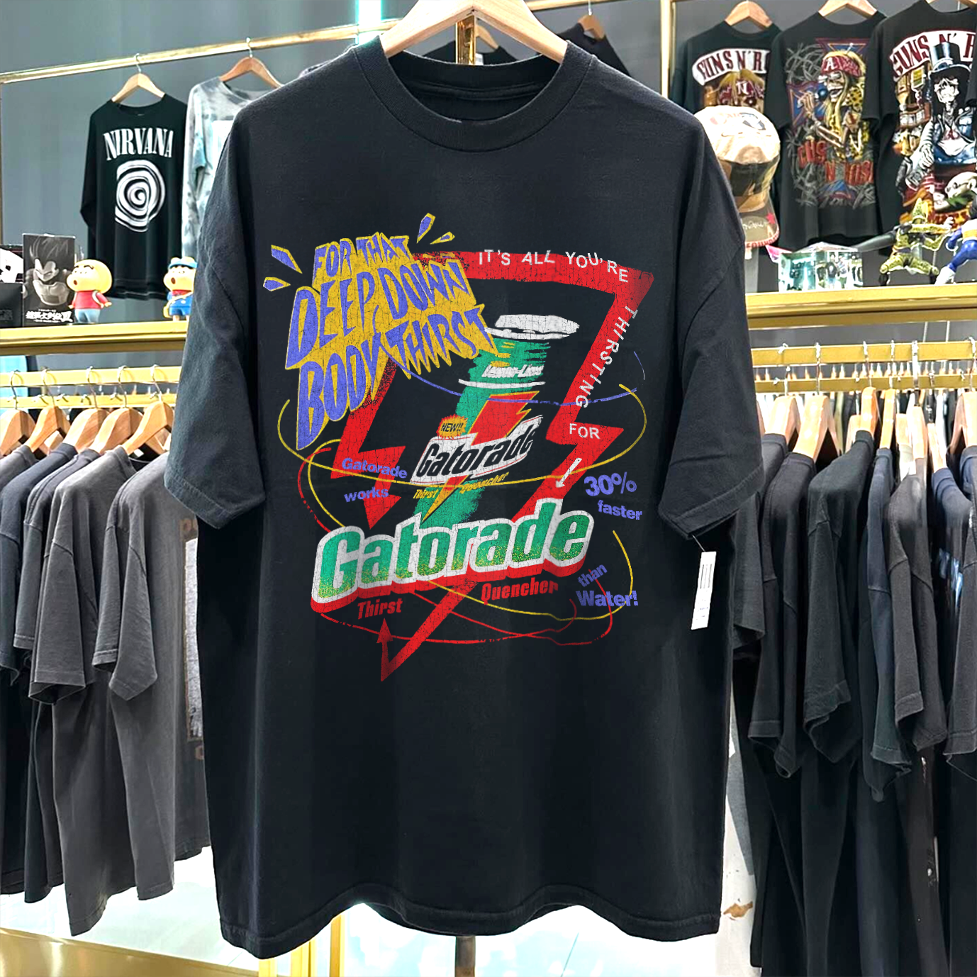 90s THIRST QUENCHER GAT0RADE RARE WASHED BLACK T-SHIRT