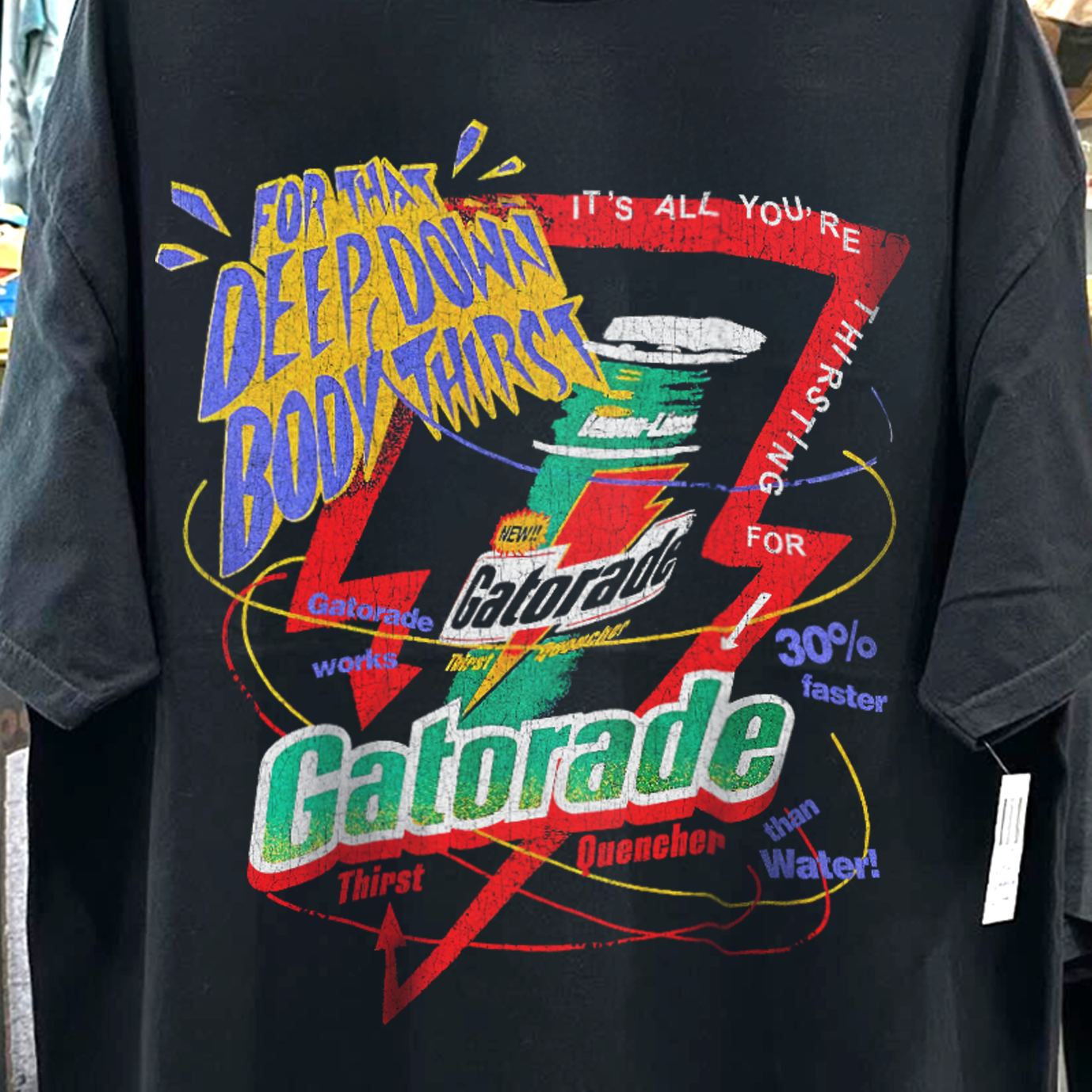 90s THIRST QUENCHER GAT0RADE RARE WASHED BLACK T-SHIRT