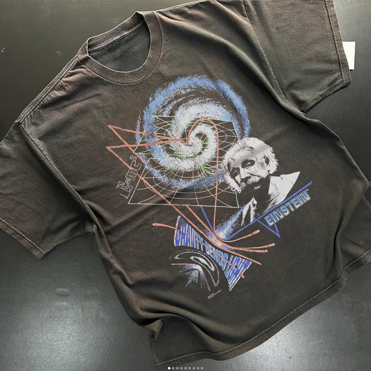 GRAVITY BENDS LIGHT EINSTEIN VINTAGE WASHED BLACK T-SHIRT
