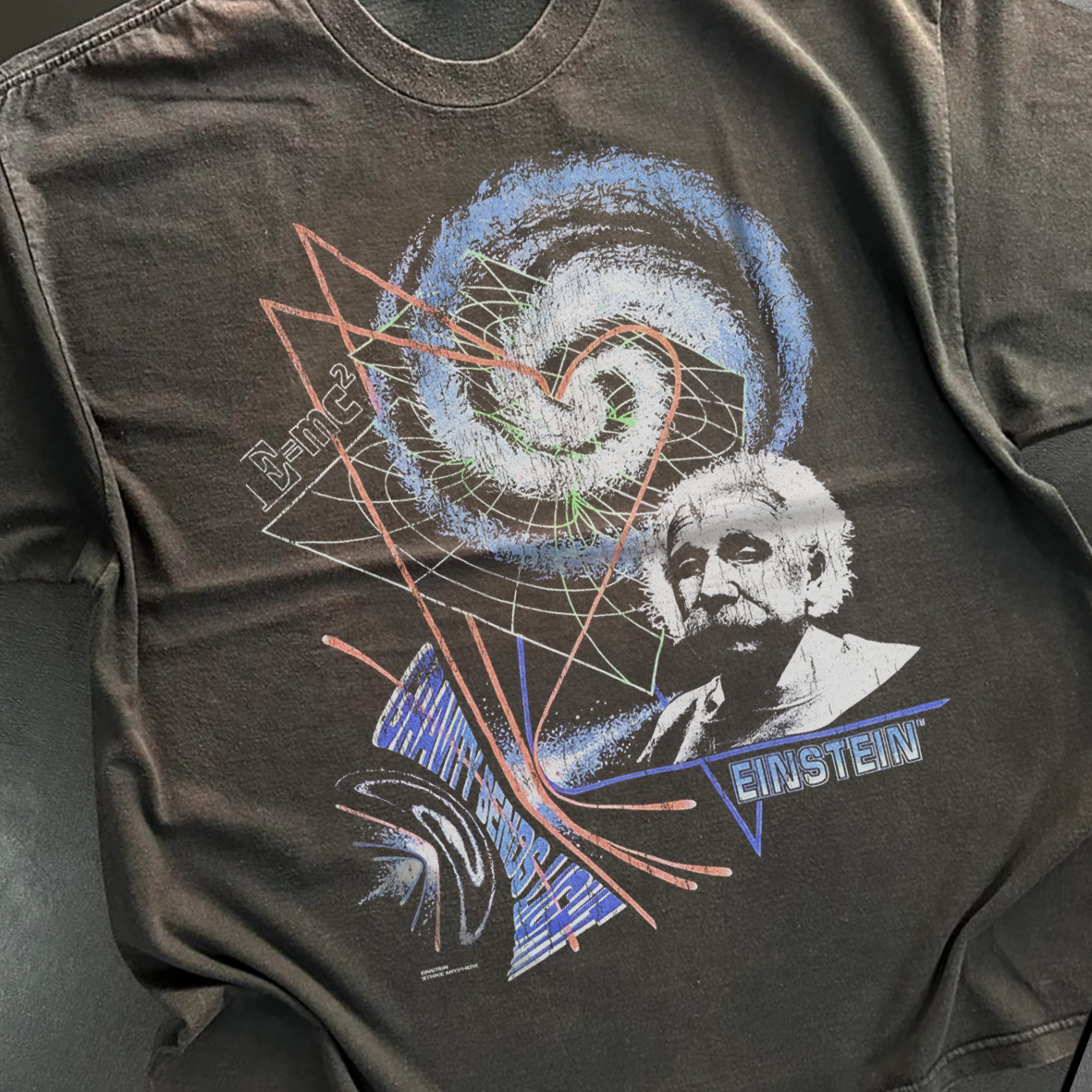 GRAVITY BENDS LIGHT EINSTEIN VINTAGE WASHED BLACK T-SHIRT