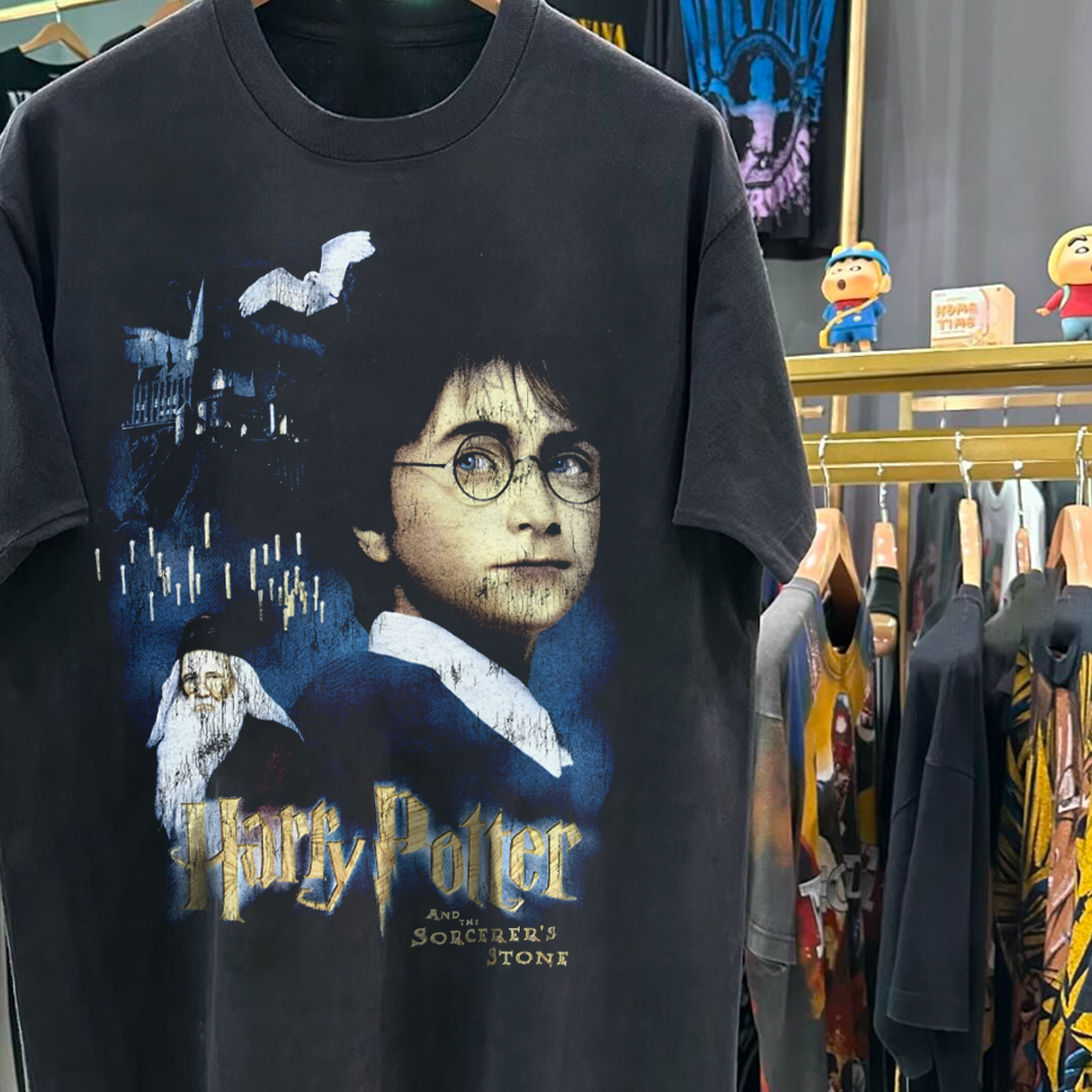 HARRY P0TTER SOURCERERS STONE VINTAGE WASHED BLACK T-SHIRT