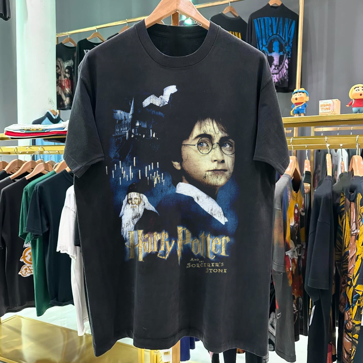 HARRY P0TTER SOURCERERS STONE VINTAGE WASHED BLACK T-SHIRT