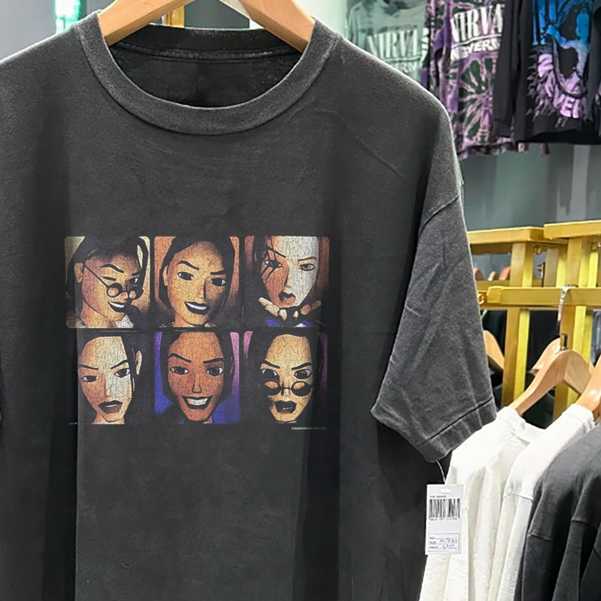 T0MB RAIDER LARA CR0FT 2001 PROMO VINTAGE WASHED BLACK T-SHIRT