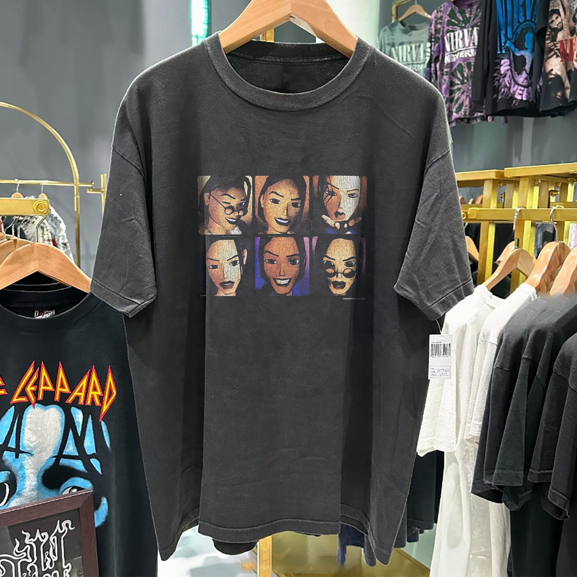 T0MB RAIDER LARA CR0FT 2001 PROMO VINTAGE WASHED BLACK T-SHIRT