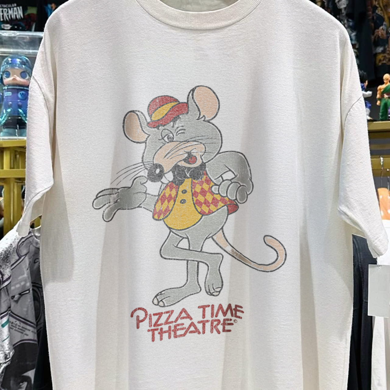 PIZZA TIME THEATRE 80s - 90s CHUCK-E-CHEESE VINTAGE WASHED WHITE T-SHIRT