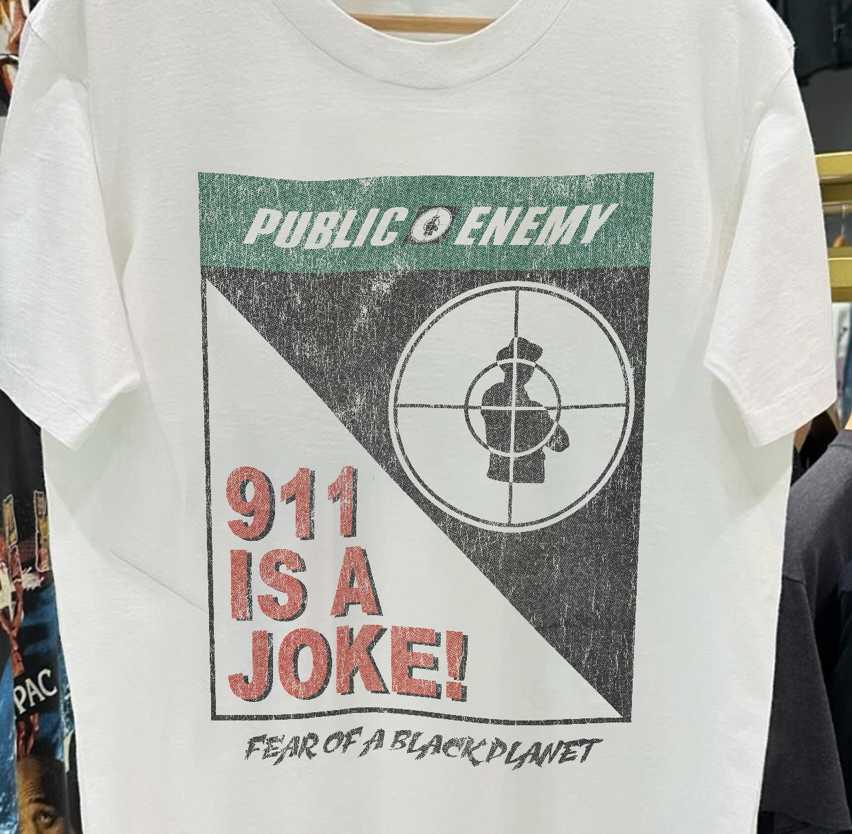911 IS A JOKE VINTAGE WASHED WHITE T-SHIRT