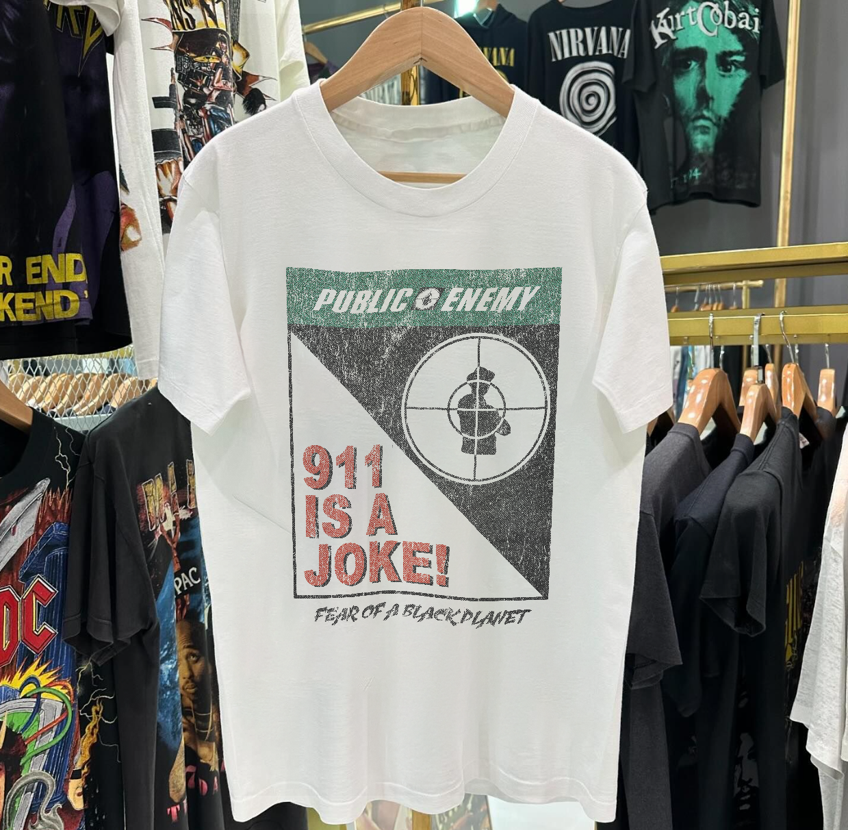 911 IS A JOKE VINTAGE WASHED WHITE T-SHIRT