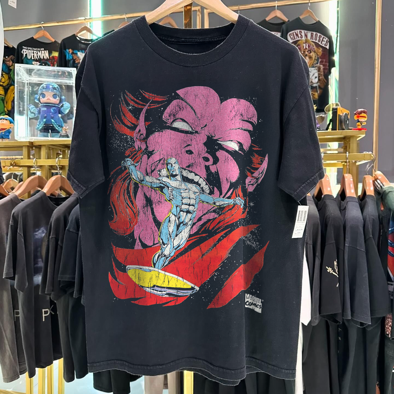 1995 SILVER SURFER RARE WASHED BLACK T-SHIRT