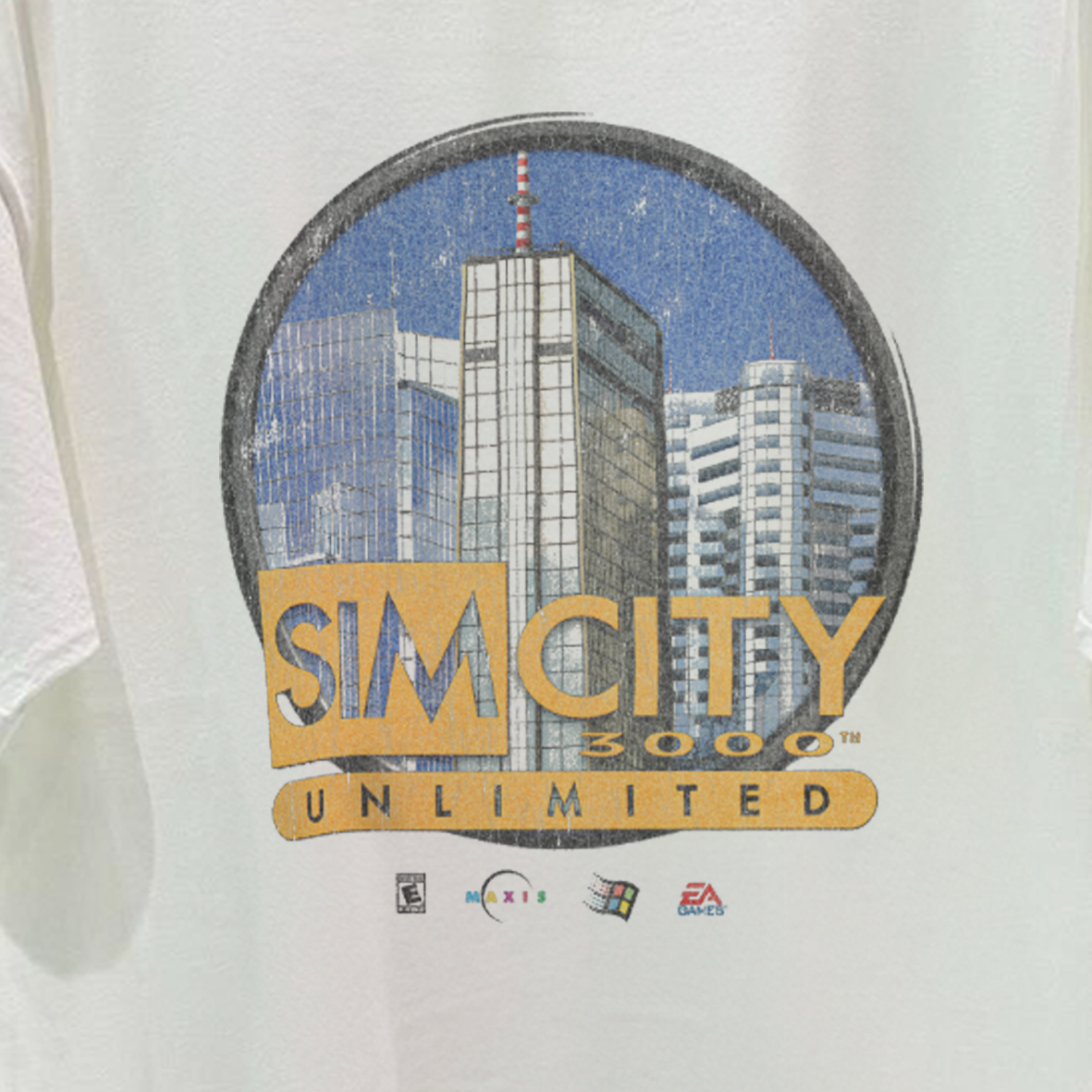 '99 SIMCITY 3000 UNLIMITED PROMO VINTAGE WASHED WHITE T-SHIRT