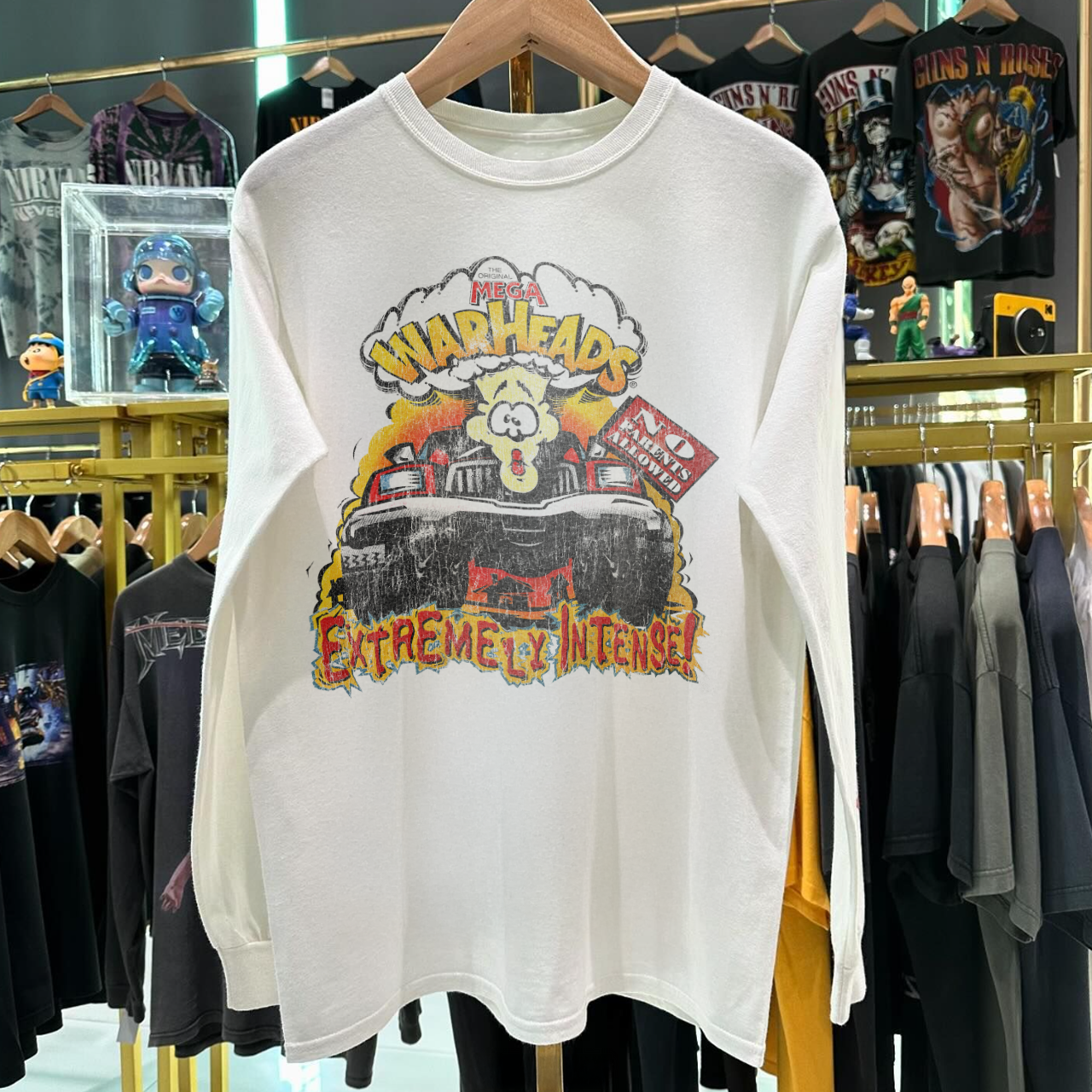 90s MEGA WARHEADS PROMO EXTREAMLY INTENSE RARE WHITE LONG SLEEVE T-SHIRT.