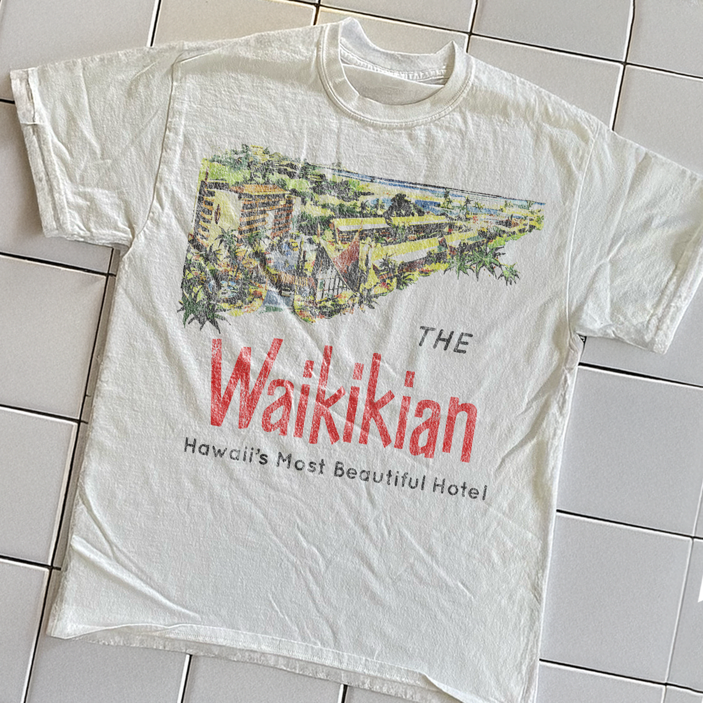 90s THE WAIKIKIAN RARE WASHED WHITE T-SHIRT