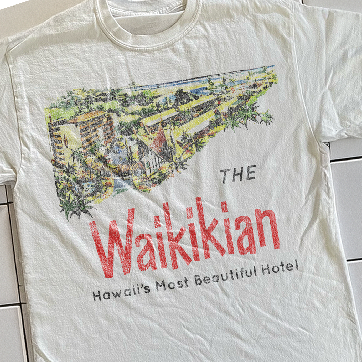 90s THE WAIKIKIAN RARE WASHED WHITE T-SHIRT