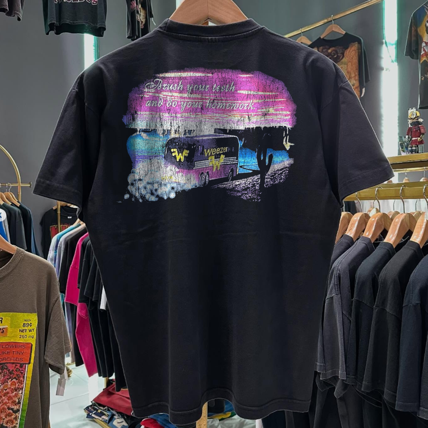 1995 WEEZER 'BRUSH YOUR TEETH' RARE WASHED BLACK T-SHIRT