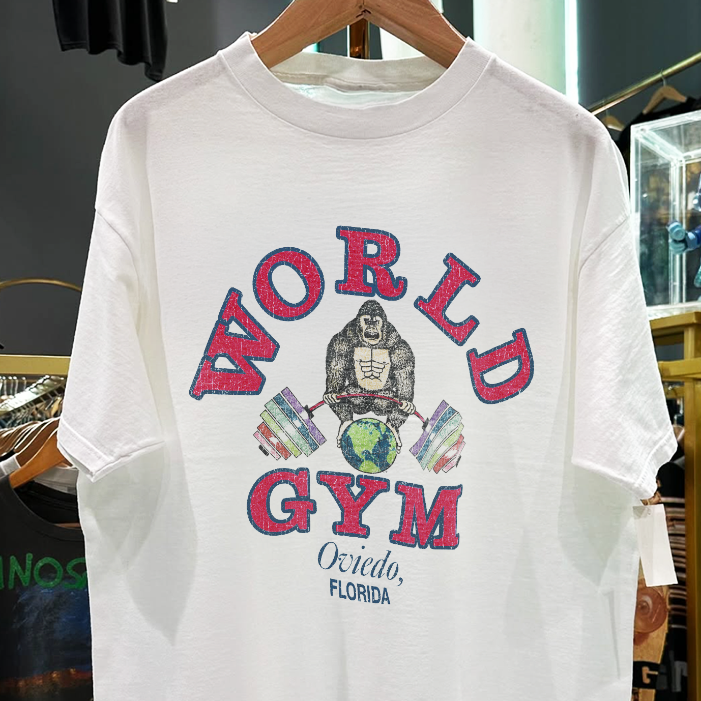 1989 W0RLD GYM OVIEDO, FLORIDA RARE WASHED WHITE TSHIRT