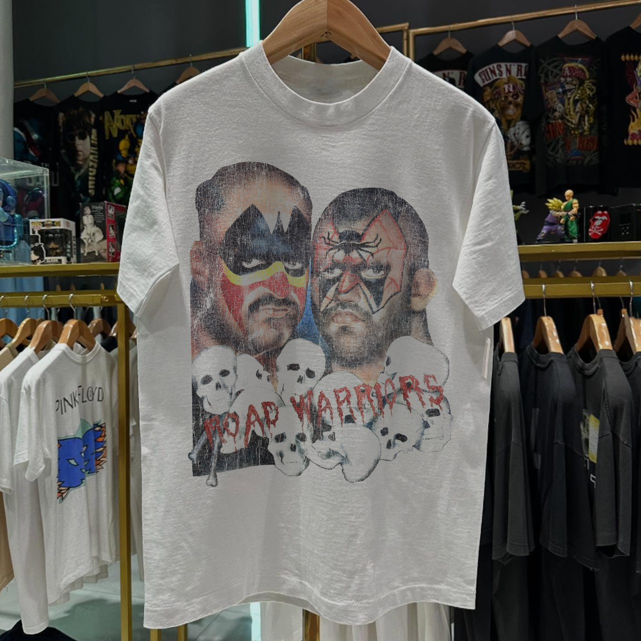 80'S ROAD WARRIORS WRESTLING RARE WASHED WHITE T-SHIRT