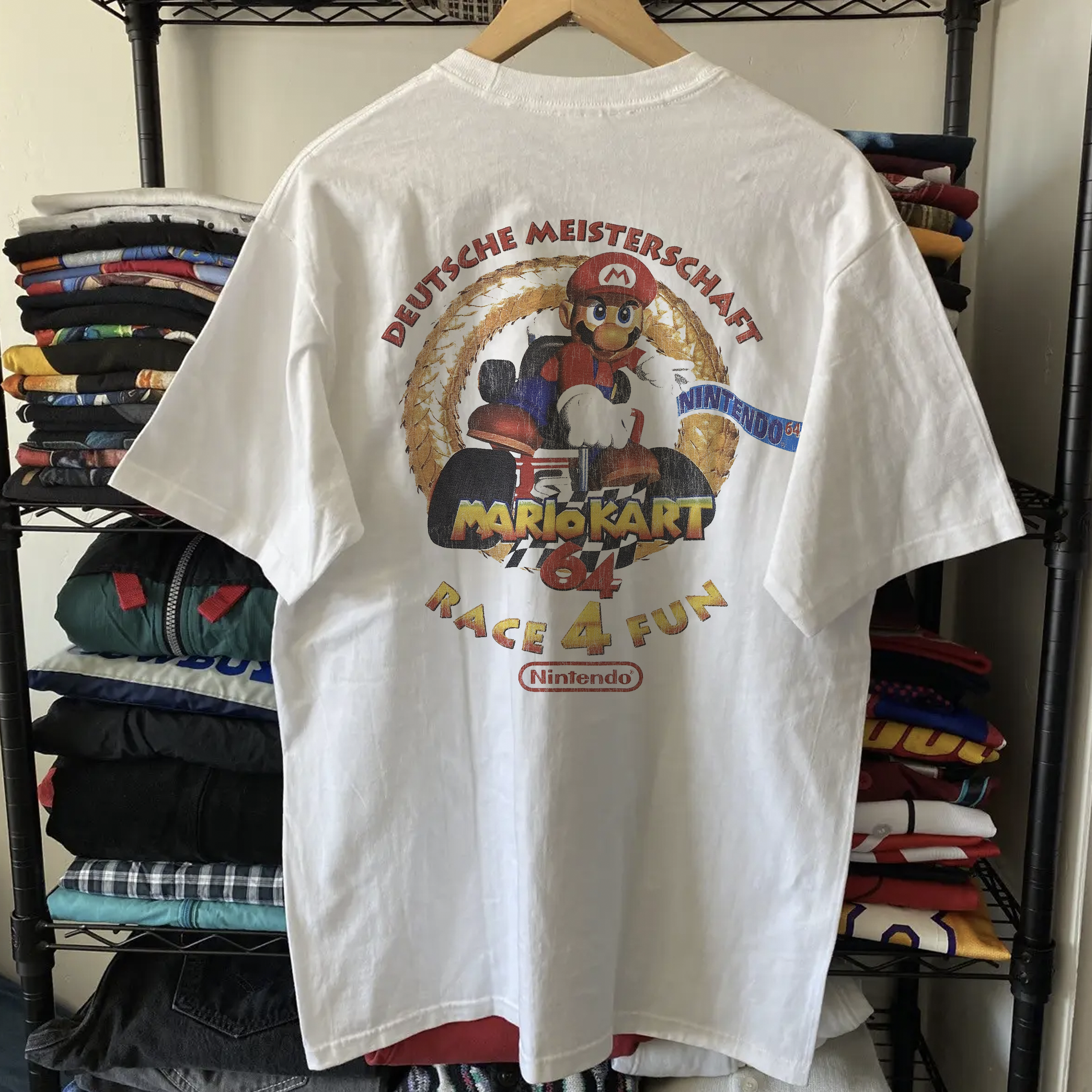90S GERMAN MARI0 K4RT WINNERS WASHED WHITE TEE