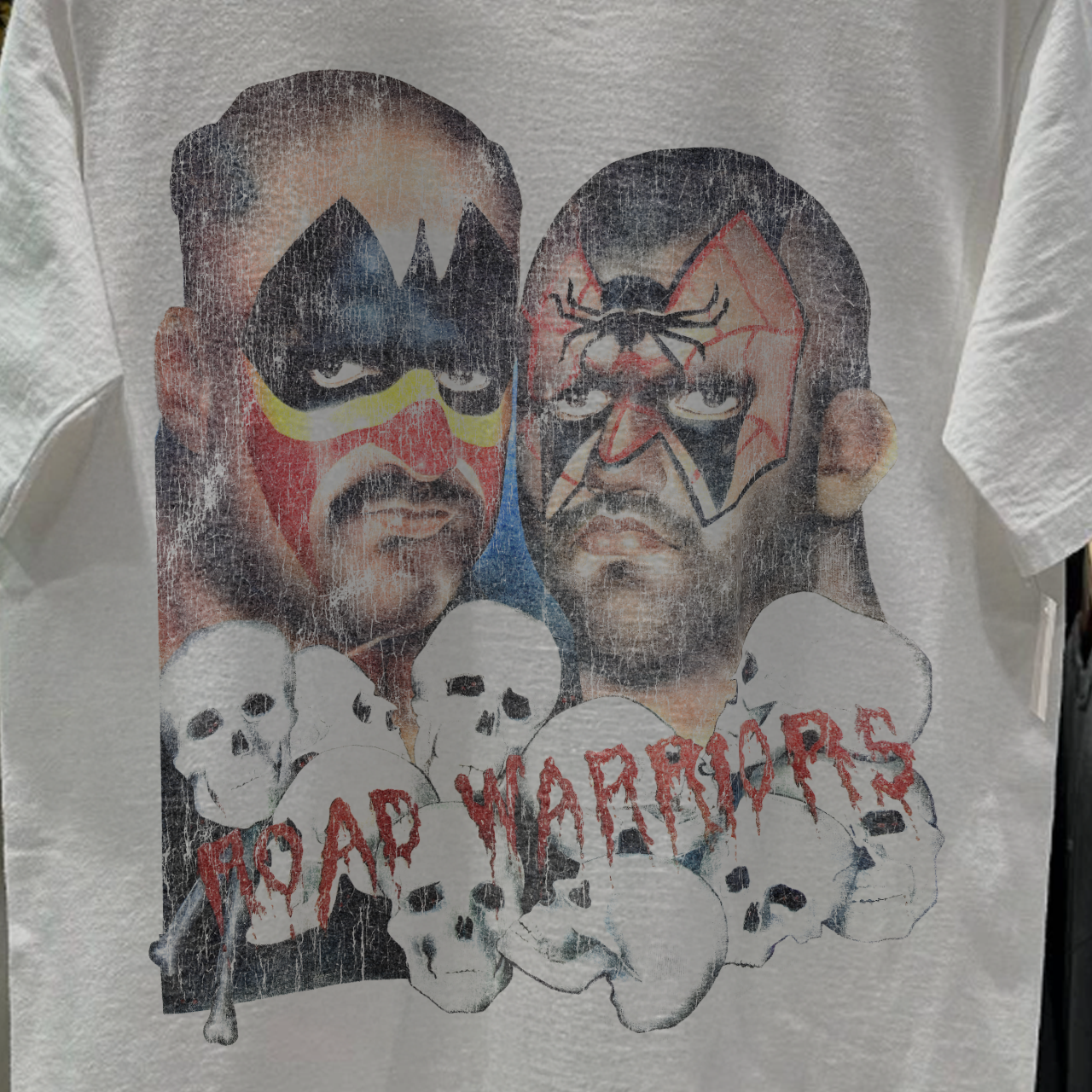 80'S ROAD WARRIORS WRESTLING RARE WASHED WHITE T-SHIRT