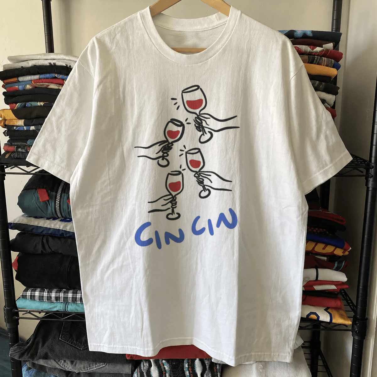 Cin Cin Wine Vintage Washed White T-Shirt