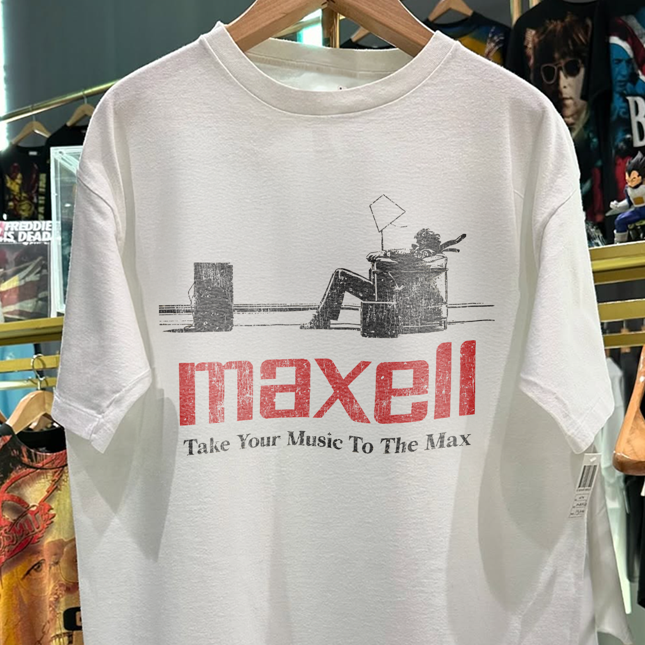 90s MAXELL RARE WASHED WHITE T-SHIRT