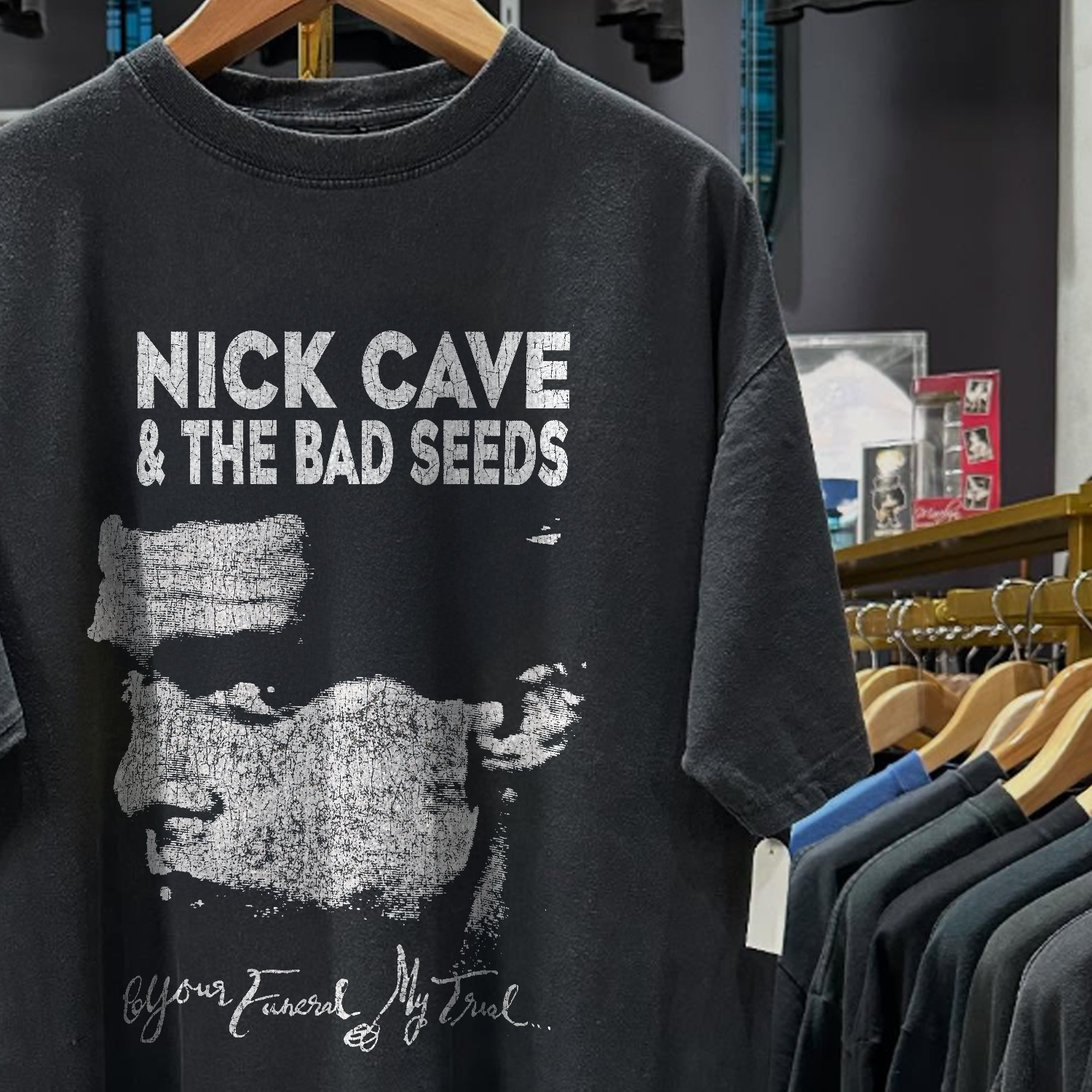 NICK CAVE & THE BAD SEEDS ‘YOUR FUNERAL, MY TRIAL’ 1986 RARE WASHED BLACK T-SHIRT