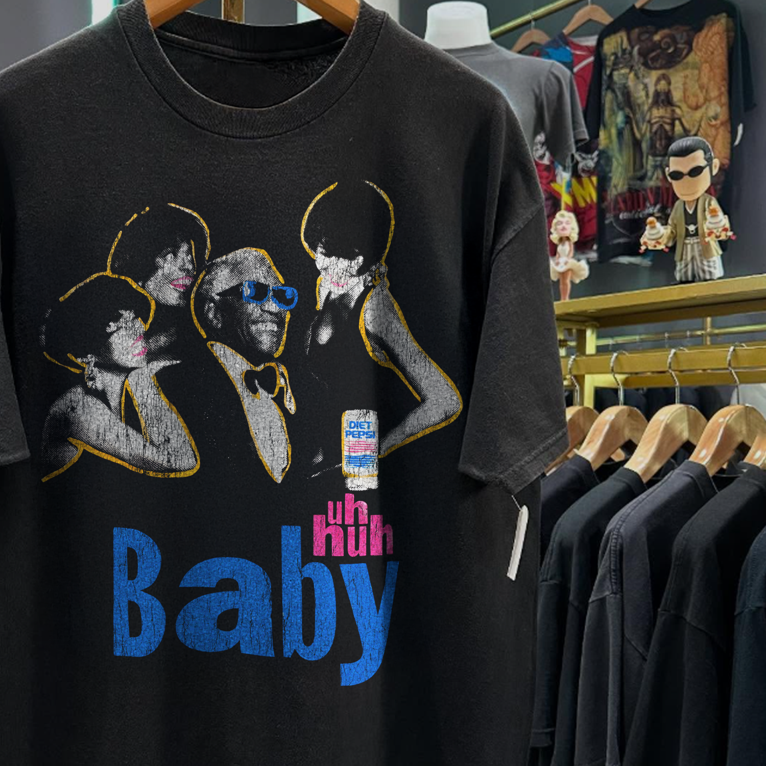 90s RAY CHARLES 'UH HUH BABY' PEPSIC0 RARE WASHED BLACK T-SHIRT
