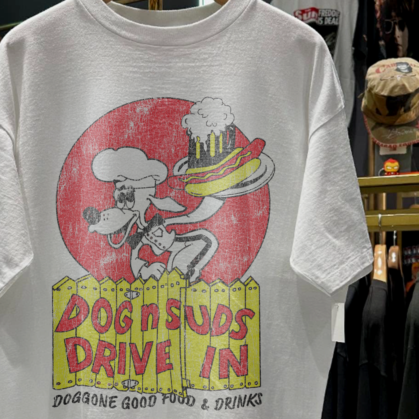 DOG N SUDS 'DRIVE IN' RARE WASHED WHITE T-SHIRT