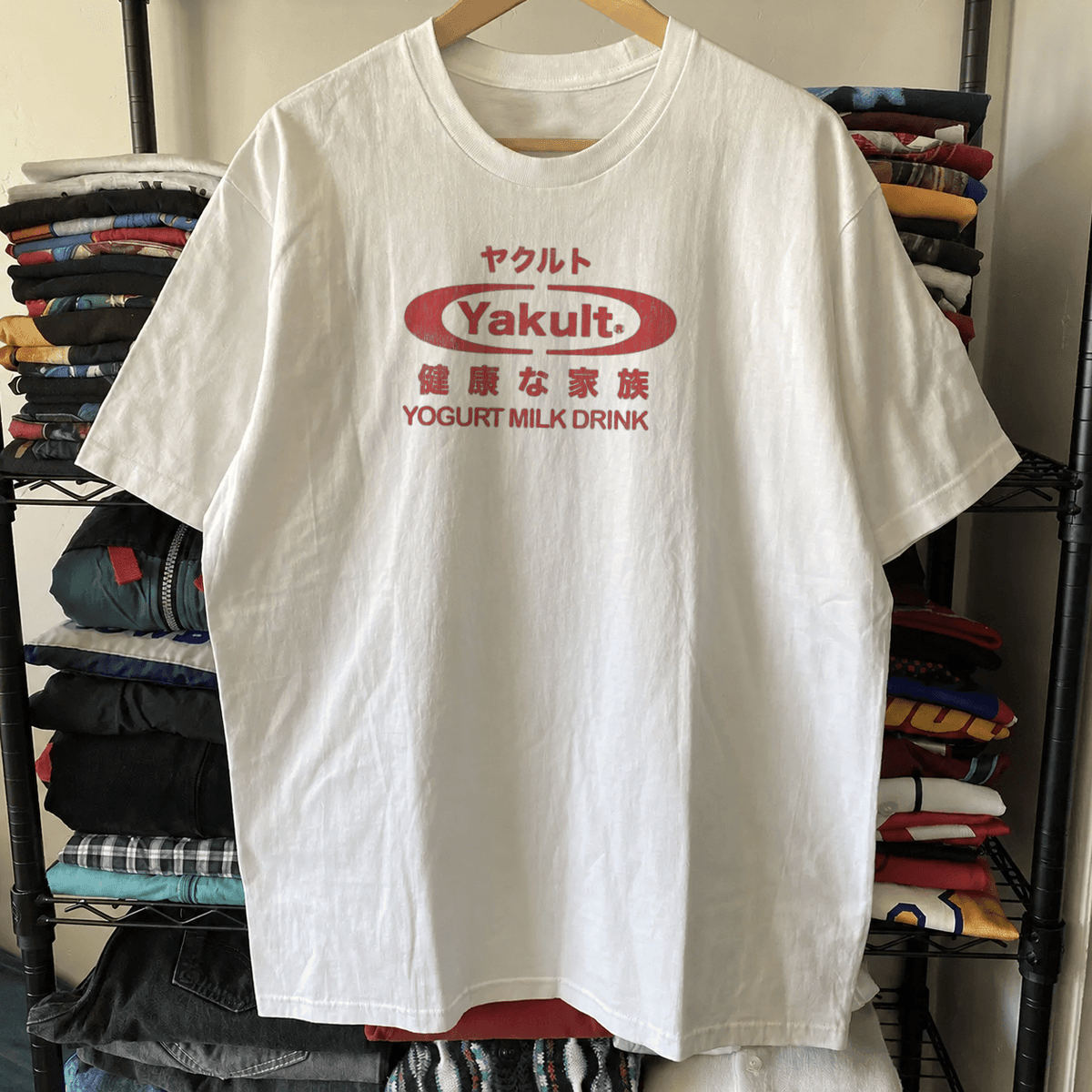Yakult Milk Drink Vintage Washed White T-Shirt