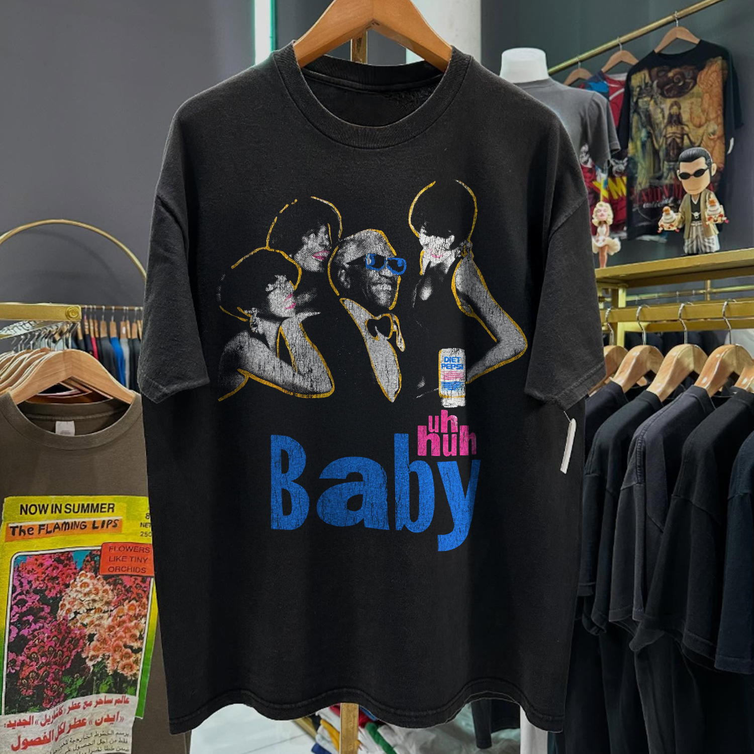 90s RAY CHARLES 'UH HUH BABY' PEPSIC0 RARE WASHED BLACK T-SHIRT