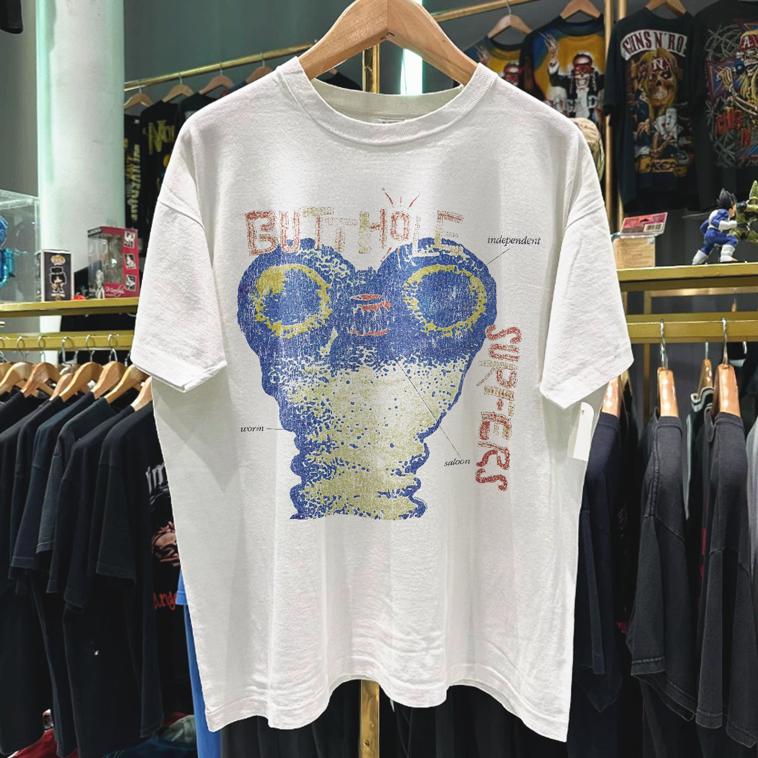 1993 BUTTH0LE SURFERS 'INDEPENDENT WORM SALOON TOUR' WASHED WHITE T-SHIRT