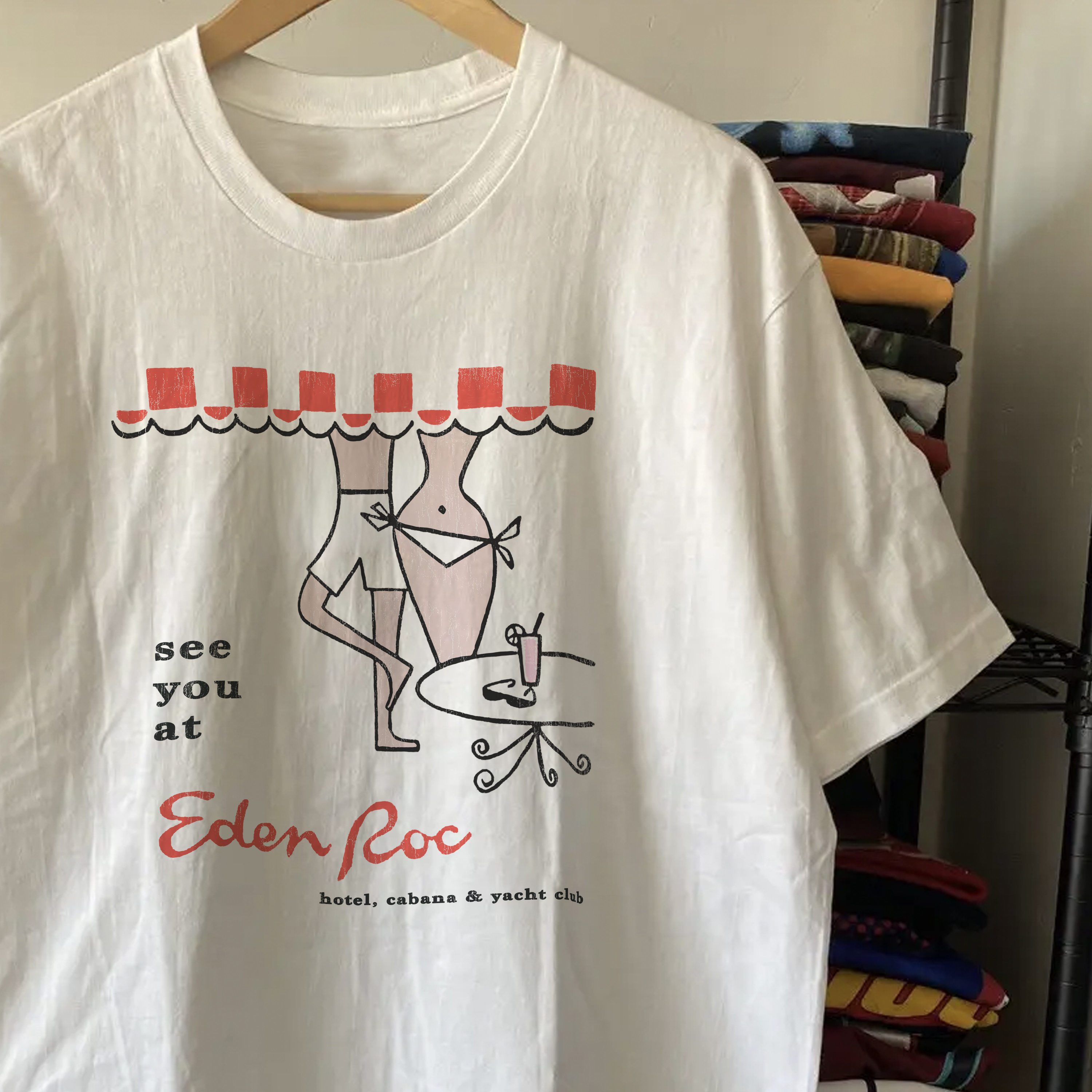 RARE VINTAGE EDEN ROC WASHED WHITE TEE