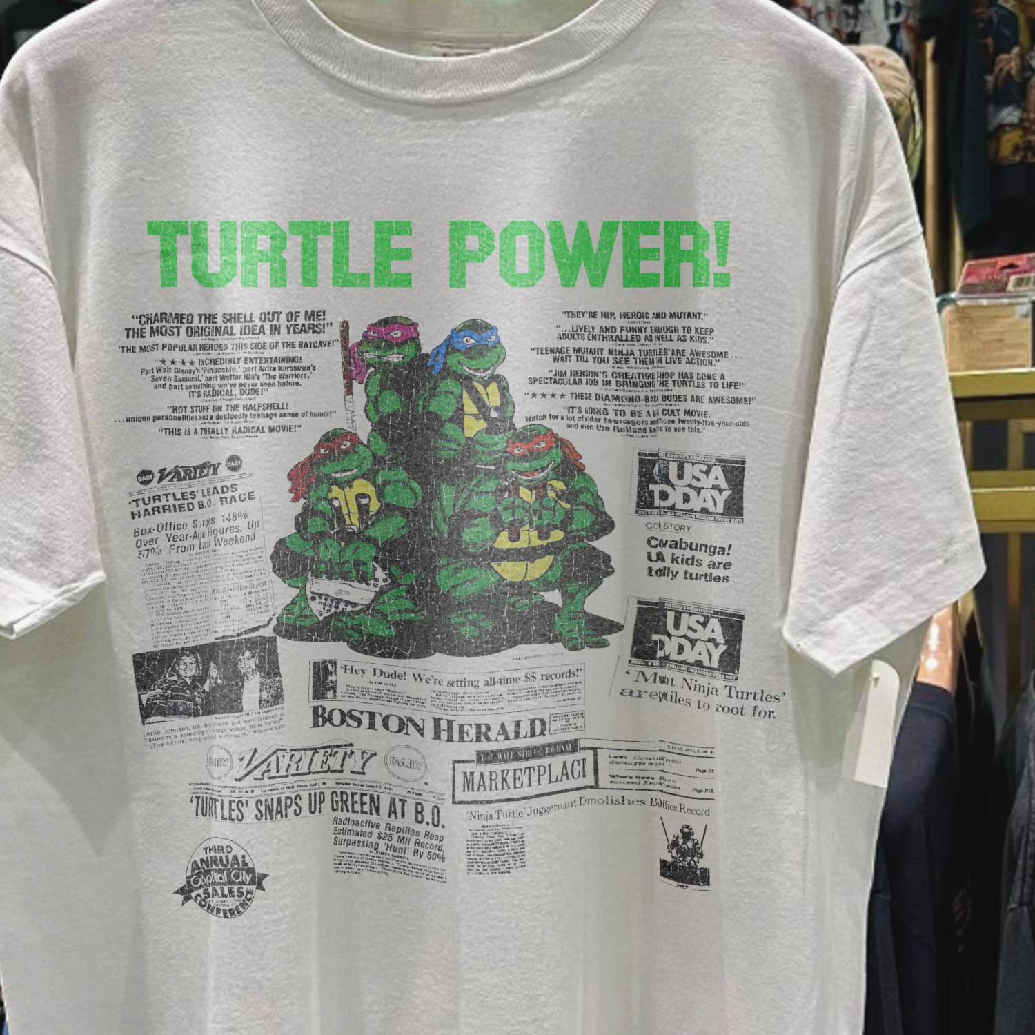 1990 TMNT MOVIE PROMO RARE WASHED WHITE T-SHIRT