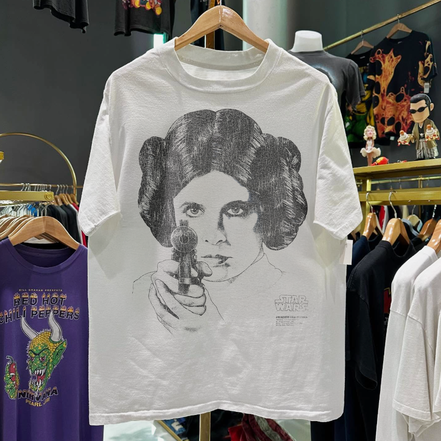 1995 PRINCESS LEIA BIG-FACE RARE WASHED WHITE T-SHIRT