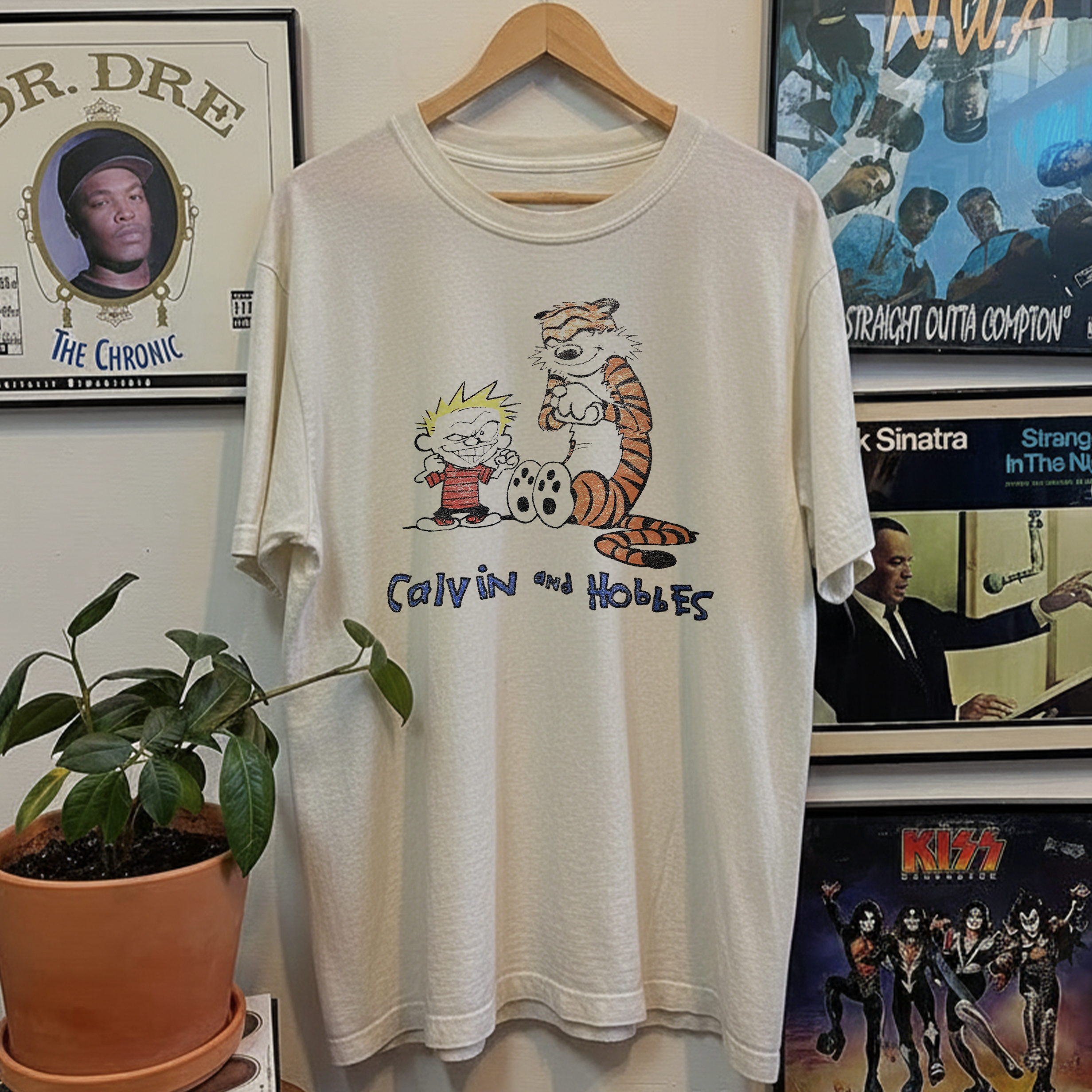 90s Calvin and Hobbes Promo Washed White Tee