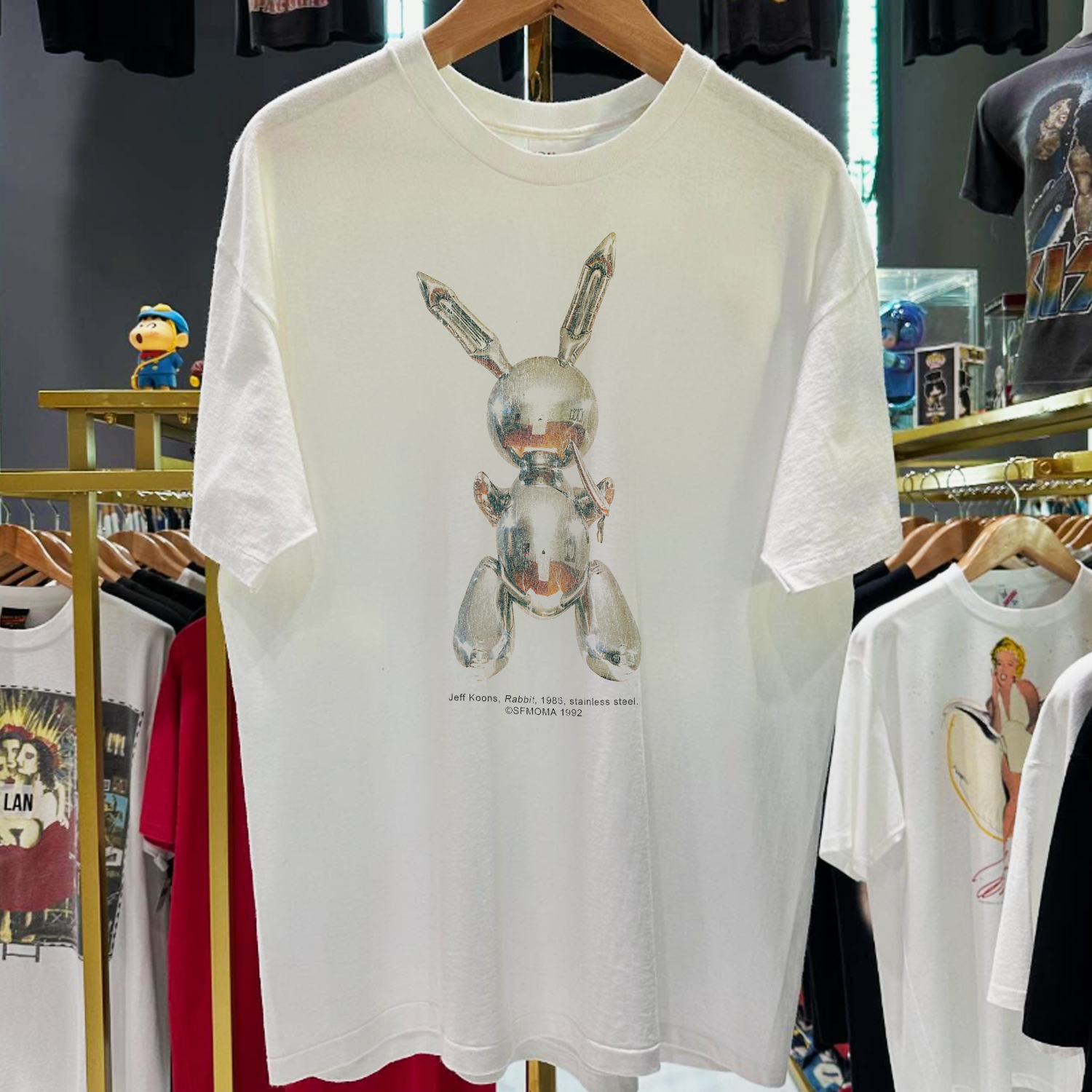 1992 JEFF K00NS 'RABBIT' SFM0MA PROMO RARE WASHED WHITE T-SHIRT