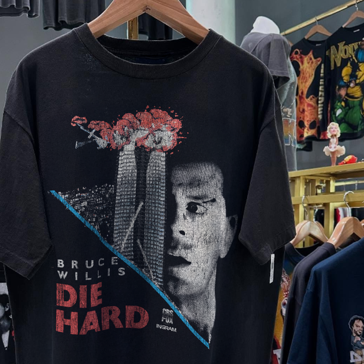 90s DIE HARD BRUCE WILLIS RARE WASHED BLACK T-SHIRT