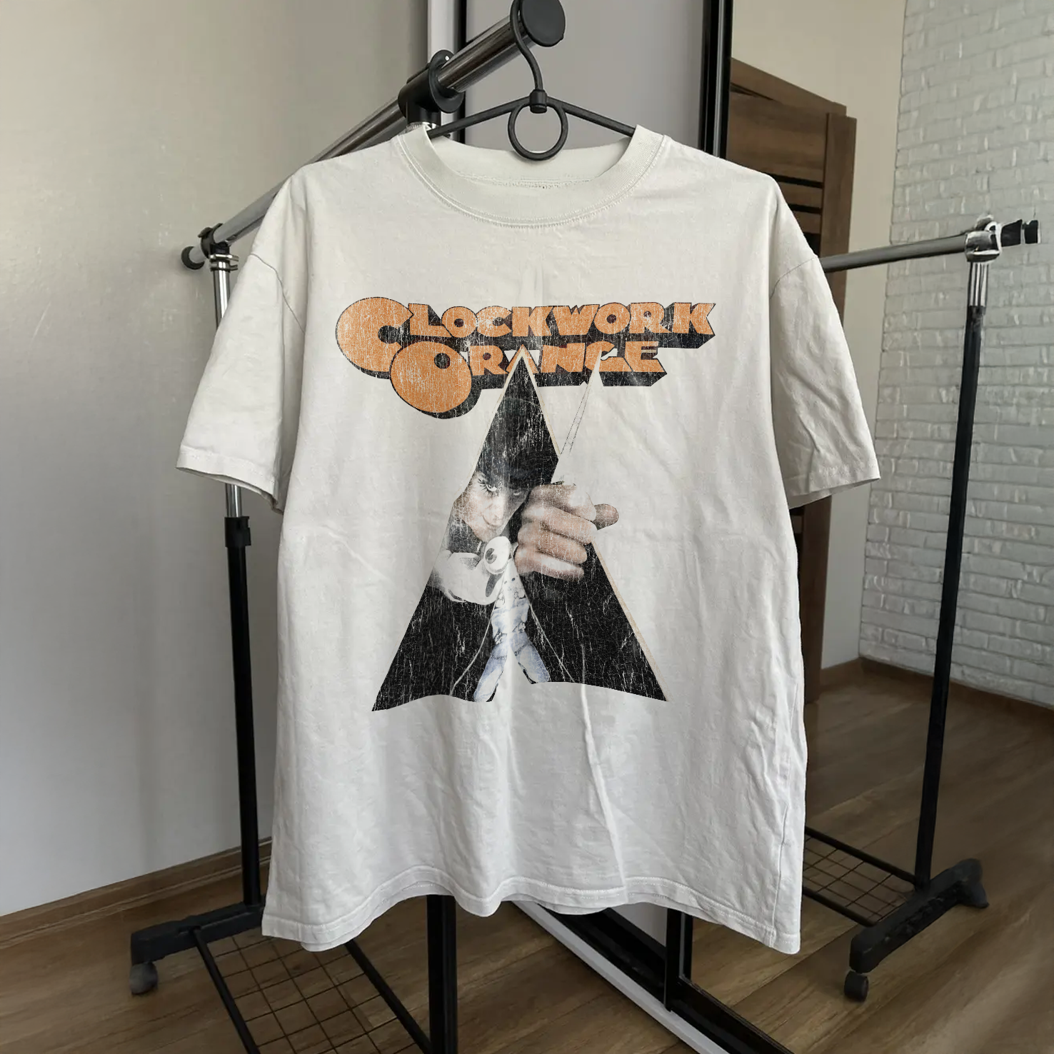 A CLOCKWORK ORANGE STANLEY KUBRICK 'I'M SINGIN IN THE RAIN' PROMO WASHED WHITE T-SHIRT