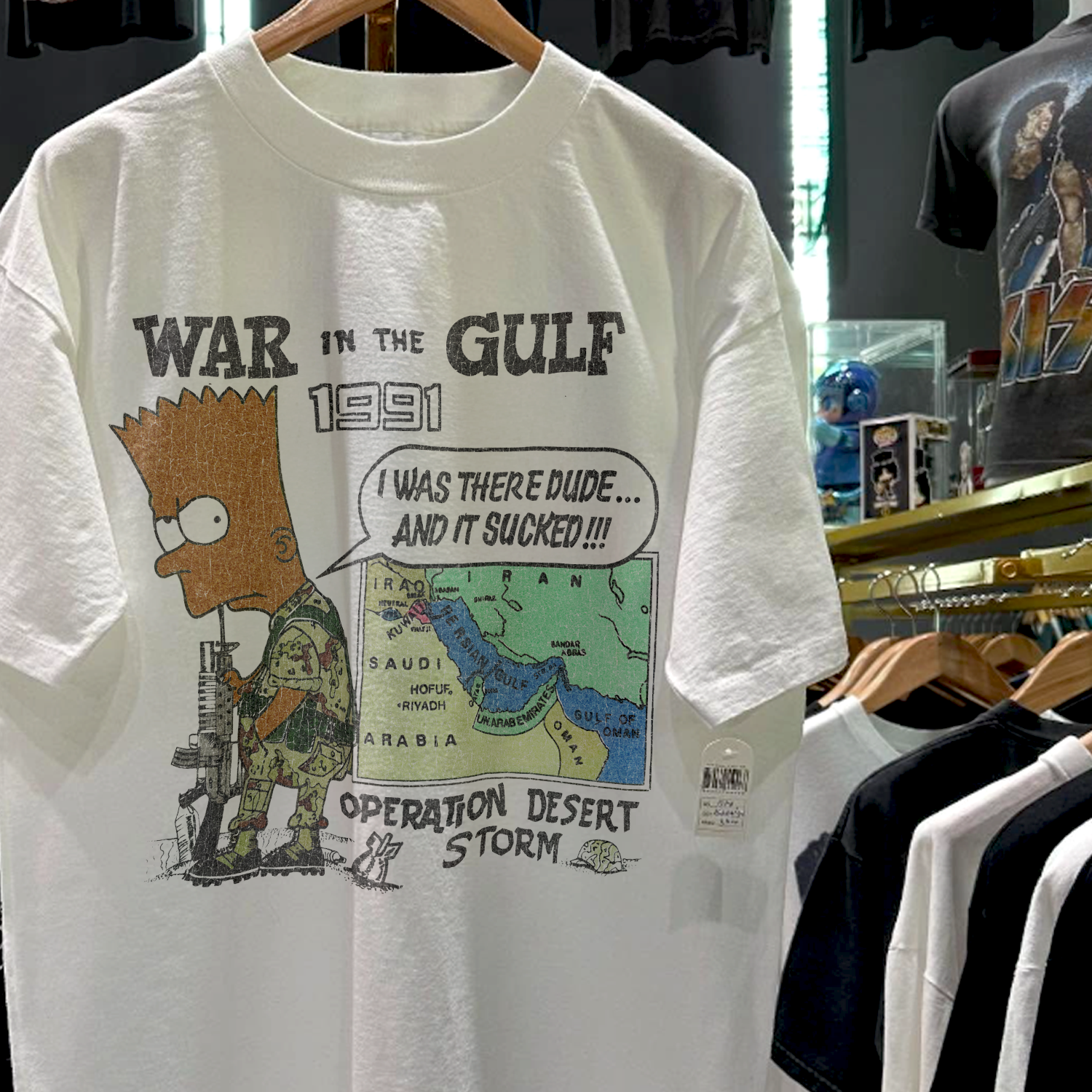 1991 BOOTLEG BART GOES TO WAR RARE WASHED WHITE T-SHIRT