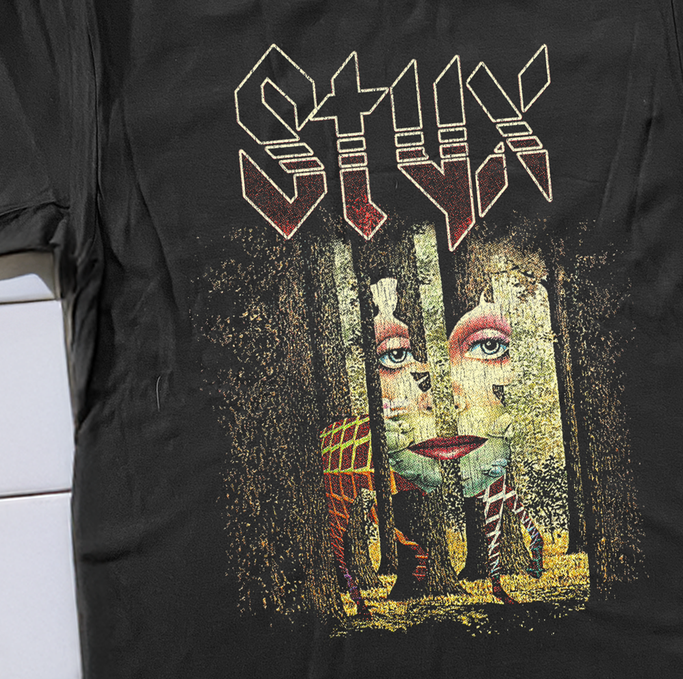 80'S STYX THE GRAND ILLUSION PROMO WASHED BLACK T-SHIRT