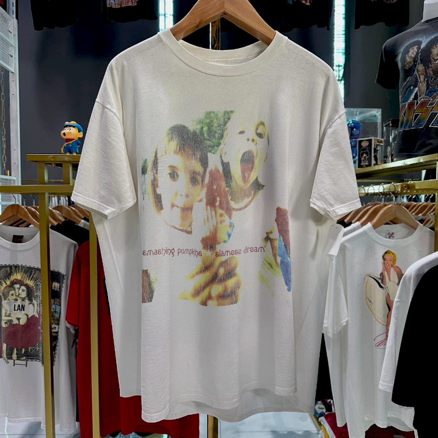 1993 SMASHING PUMPKINS 'ROCK INVASION TOUR' RARE WASHED WHITE T-SHIRT