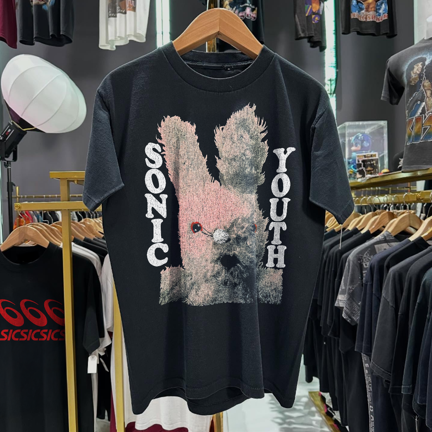 1993 S0NIC Y0UTH BUNNY [DIRTY] AUSTRALIAN/ PACIFIC RIM TOUR RARE WASHED BLACK T-SHIRT