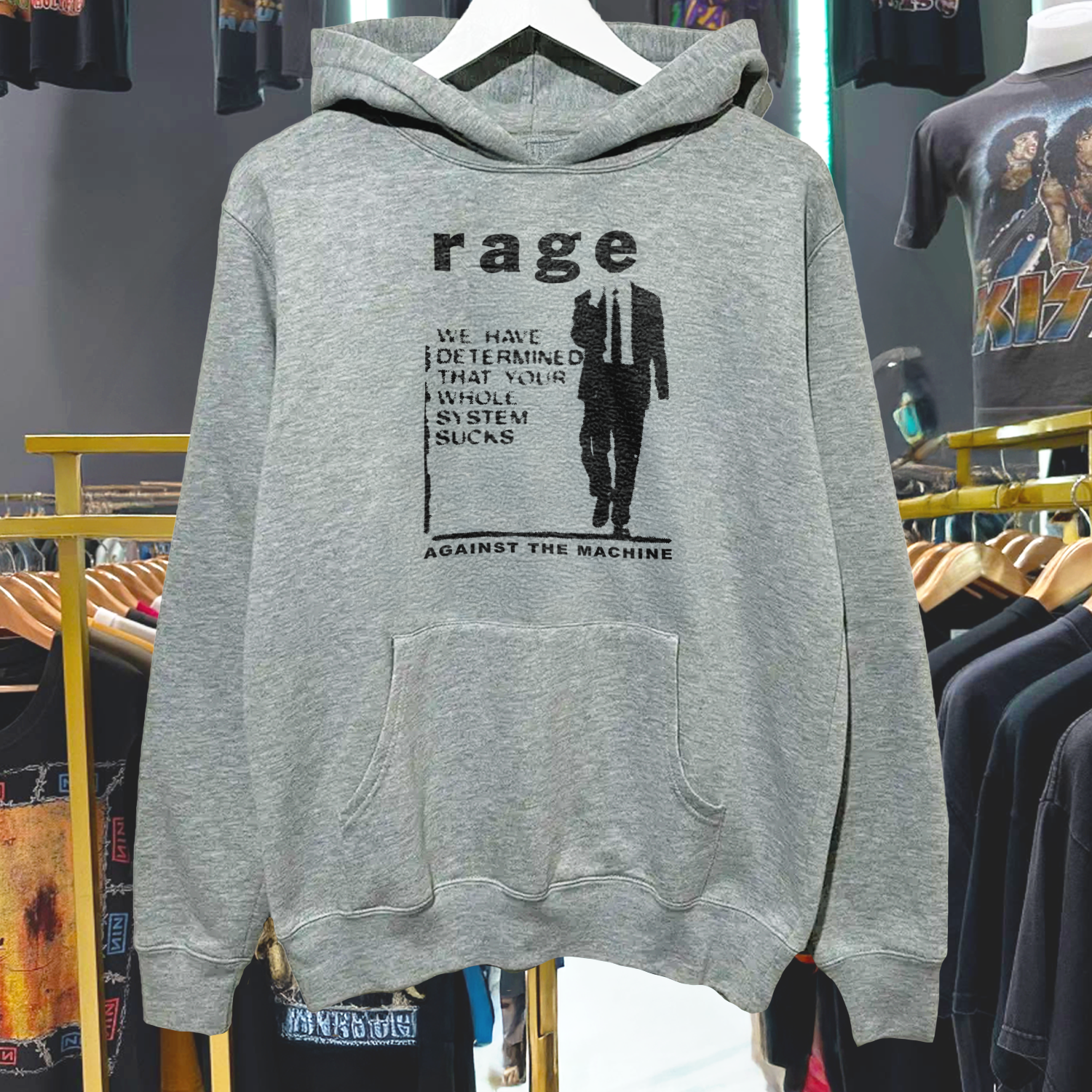 RATM 'YOUR WHOLE SYSTEM SUCKS' 90S INSPIRED RARE GREY MARLE HOODIE
