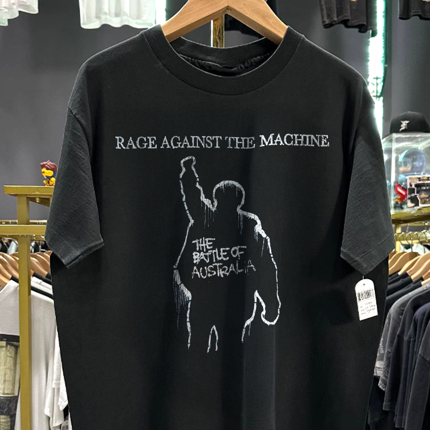 90s RATM 'THE BATTLE OF AUSTRALIA' RARE WASHED BLACK T-SHIRT
