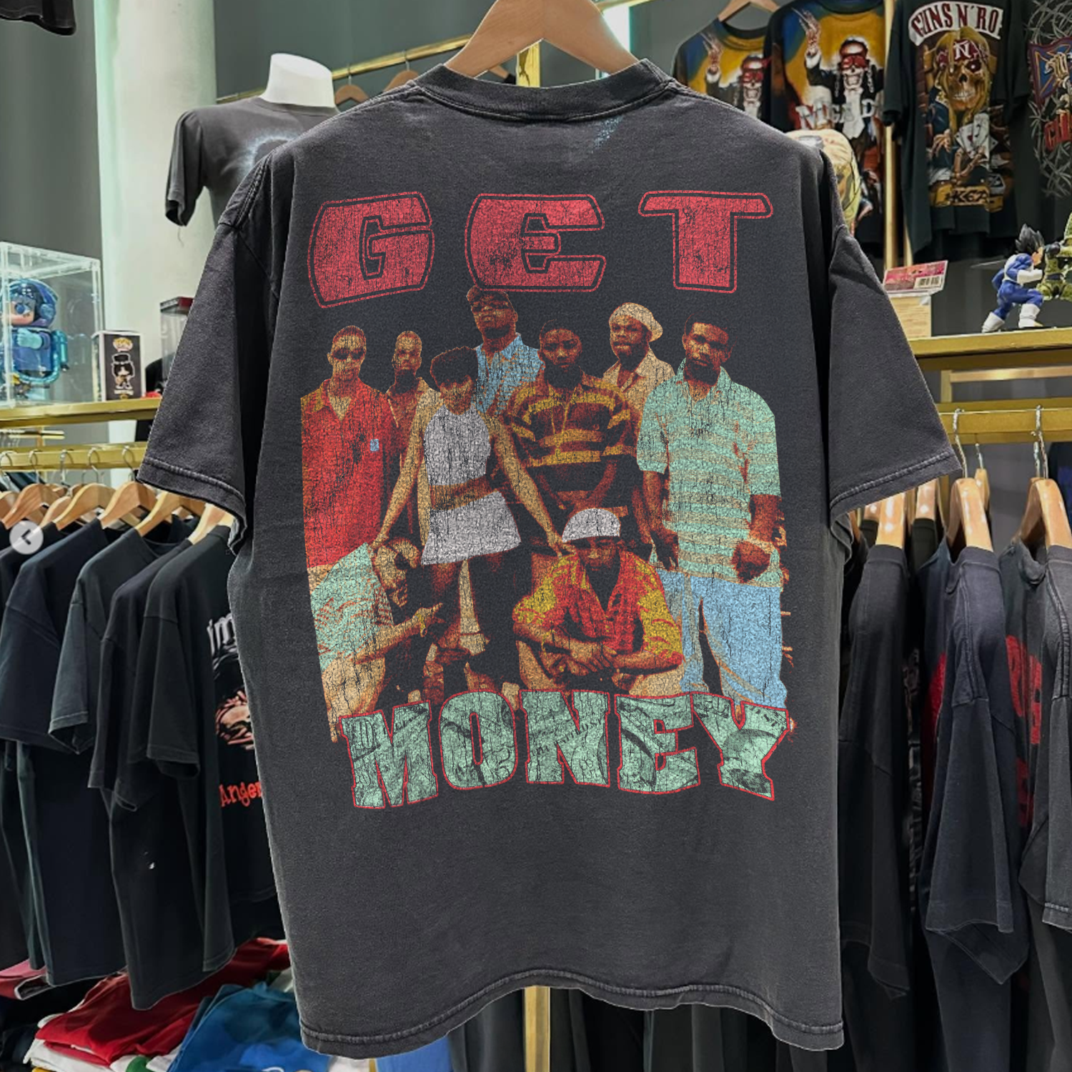 90s JUNIOR MAFIA 'GET MONEY' RARE WASHED BLACK RAP-TEE